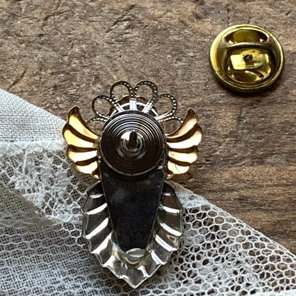 Citrine Yellow Faceted Crystal Rhinestone Gold Halo Angel Pin Brooch November